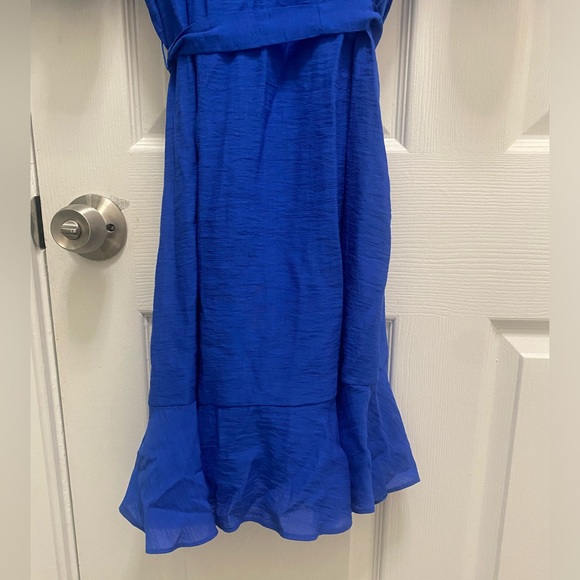 SOLD! Topshop Royal Blue V-Neck Wrap Tie Riffle Mini Dress 6 - Picture 12 of 13